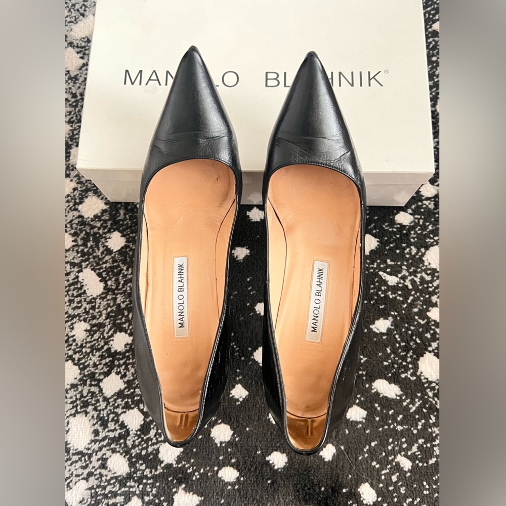 Manolo Blahnik BB 105 Black kidskin leather pump 38 1/2 8HB - Picture 9 of 14